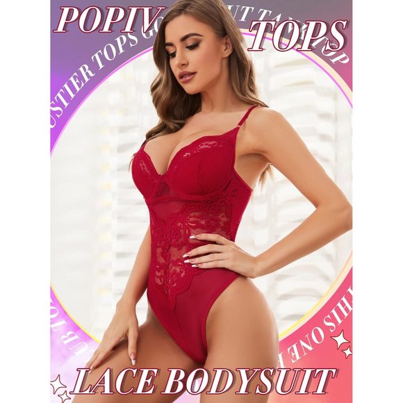 Women Wine Underwire Teddy Lingerie Cami Bustier Tank Top - Picture 3 of 6